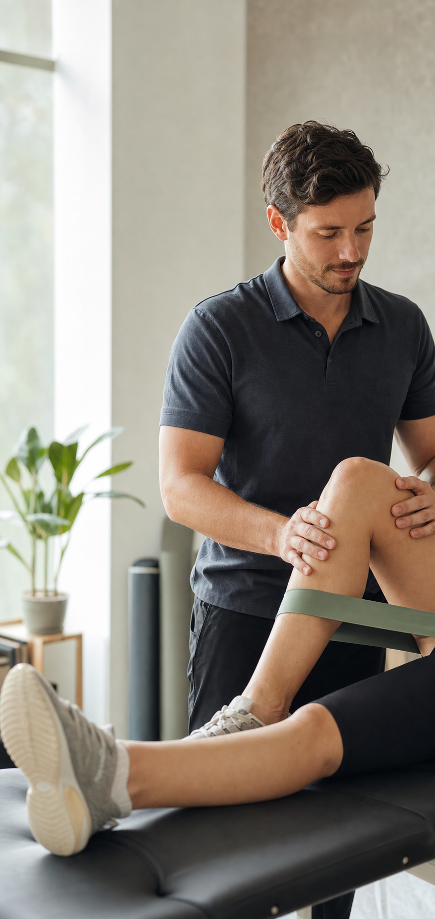 Physiotherapist guiding a patient through movement assessment